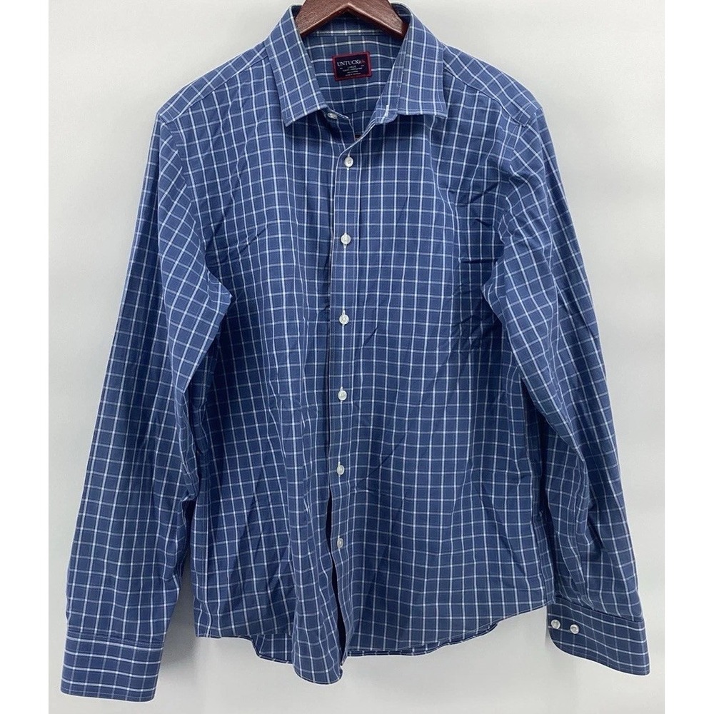UNTUCKit Men's Blue Plaid Long Sleeve Button-Up Shirt Size Large Slim Fit